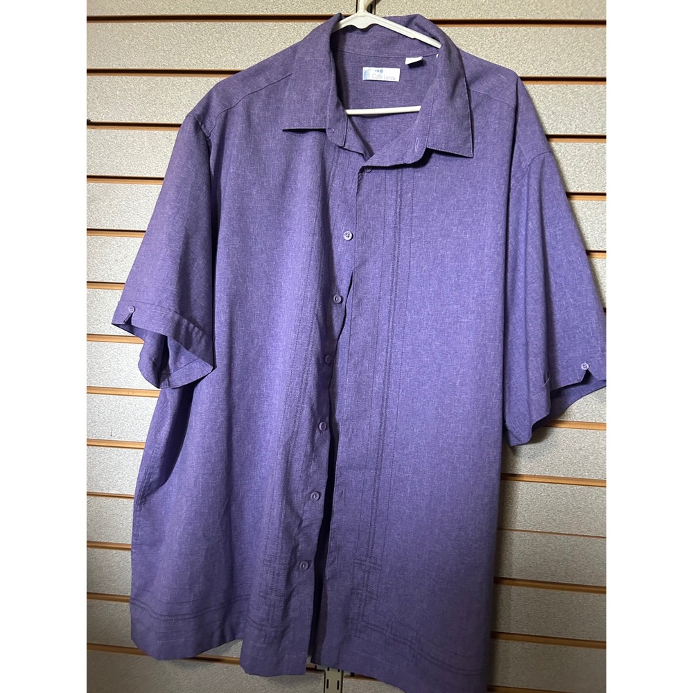 Cafe Luna Mens 2XL Purple Short Sleeve Pintuck Button Down Camp Shirt